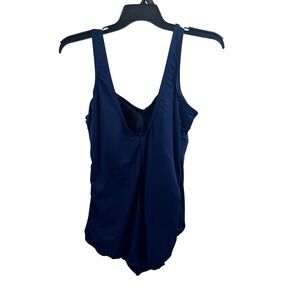 Lands' End One Piece Swimsuit‎ 18L Navy Blue Shirred V-Neck Women